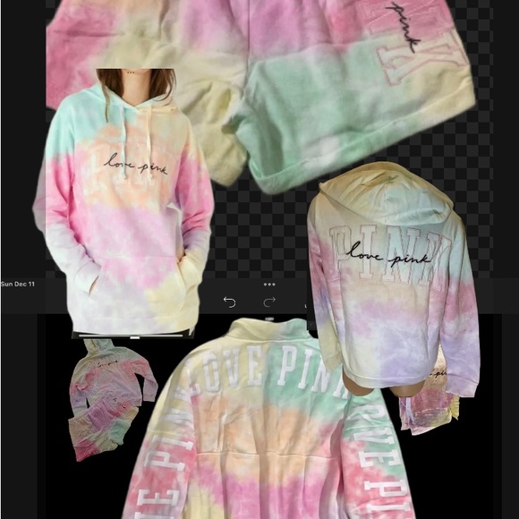 New Victoria’s Secret pink Tie dye 3 PC set sweatshirt sweatpants & tee shirt - Picture 2 of 10